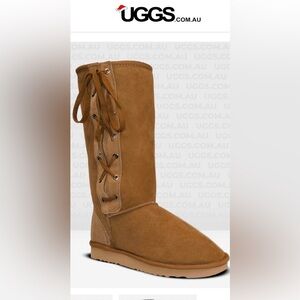 NWT AUSTRALIAN UGG TALL SIDE LACE SHEEPSKIN BOOTS  SIZE 8 ..SOLD OUT ONLINE!